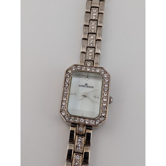 Anne Klein Silver Watch Women Crystal Accent MOP Silver 6.5" Band- New Battery - Picture 5 of 8